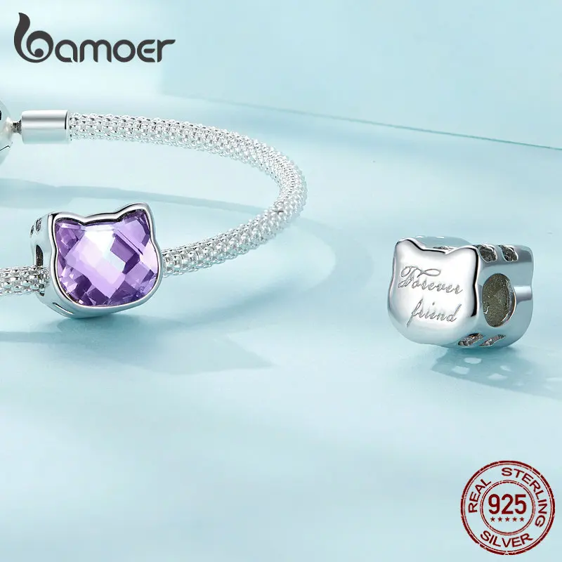 Bamoer 925 Sterling Silver Rainbow Unicorn Bead Crystal Heart Cat bee Butterfly Dolphin Charms Fit Bracelet DIY Necklace Jewelry