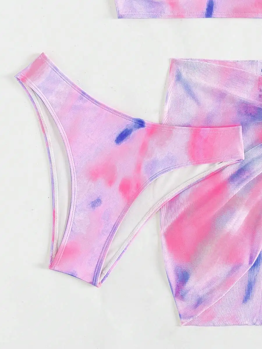 

Womens Tie-Dye Bikini Set With Cover Up Pareo Skirt