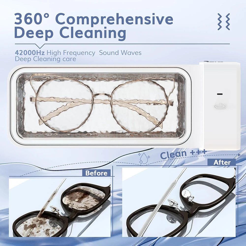 KUNPHY Household Ultrasonic Bath 600ml Ultra Sonic Cleaner 20OZ 42KHz Portable Jewelry Cleaner Machine Kit For Eyeglasses Tool