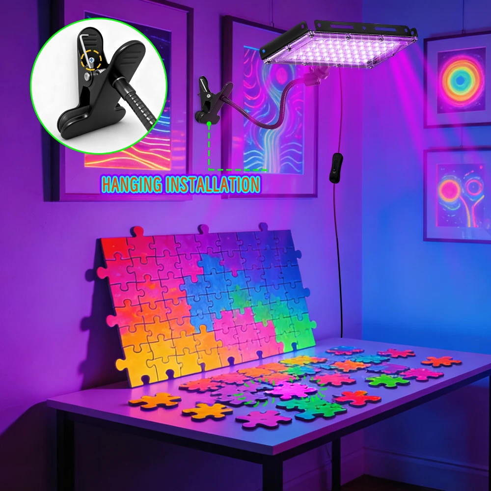50 LEDs Black Light Lamp Clip On Flexible Gooseneck 90° Adjustable Blacklight for Party Fluorescent Poster Body Paint Decor view 6