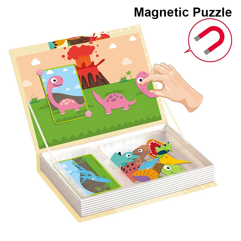 Magnetic Puzzle Book Box Universe Animal Fruit Cosplay Magnetic Stickers Puzzle DIY Educational Child Funning Toys Gifts #T3