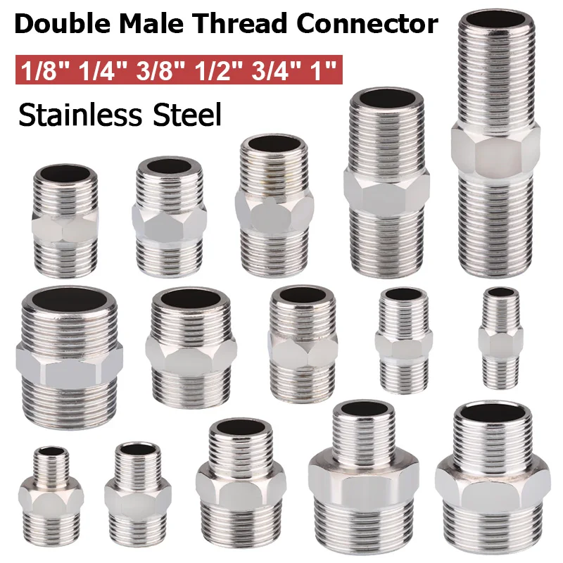 

1-10pcs Nipple Connector 1/8"1/4"3/8" 1/2" 3/4"1" Stainless Steel Double Male Thread Equal/Reducing Connector Length 30-100mm