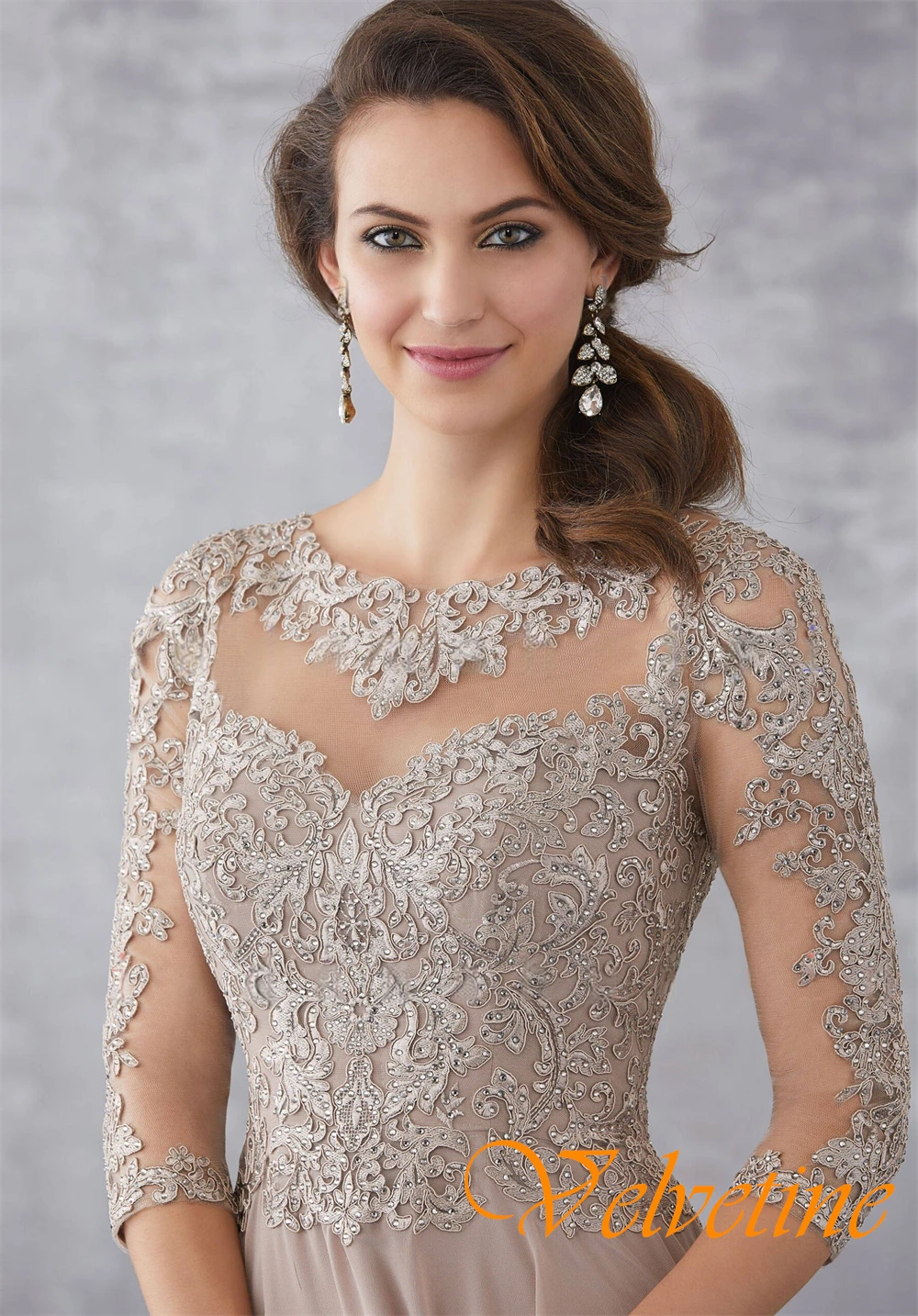 Customized Simple Chiffon O-Neck Evening Dress Exquisite Long Sleeves Prom Dresses Delicate Appliques Special Occasion Gowns