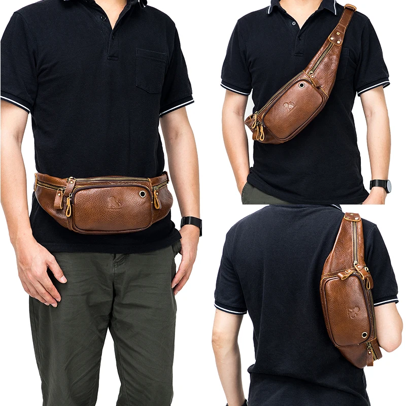 Genuine leather men's waist bag, new casual mini Fanny bag, mobile phone and credit card travel bag, men's waist bag