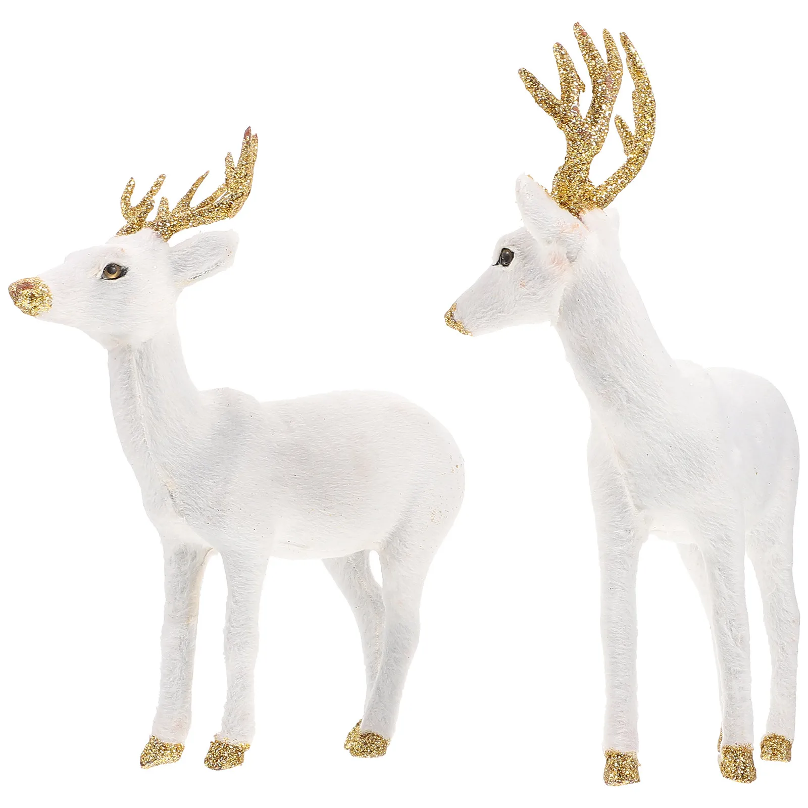 

2Pcs Simulation White Sika Deer Ornaments Home Office Desktop Decoration Christmas Holiday Tabletop Decor Animal Statues