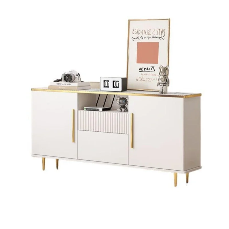 Pure solid wood TV cabinet coffee table combination new heightened marble texture high storage and storage integrated cabinet