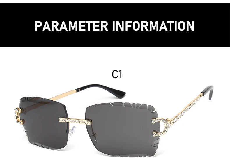 KENBO Quadratische randlose Edelstein-Sonnenbrille, trendige Sonnenbrille mit Farbverlauf für Damen und Herren, Retro-Sonnenbrille mit rahmenlosem Diamantschliff – Detail 10