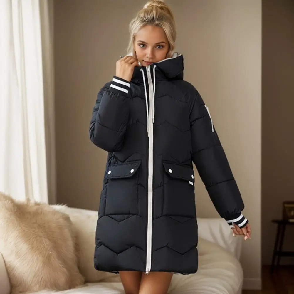 Damen-Winter-Kapuzenjacke, mittellanger Baumwollmantel, winddichter Winter-Daunenmantel mit Plüschkapuze, groß für Hitze, für Oberbekleidung für Wärme