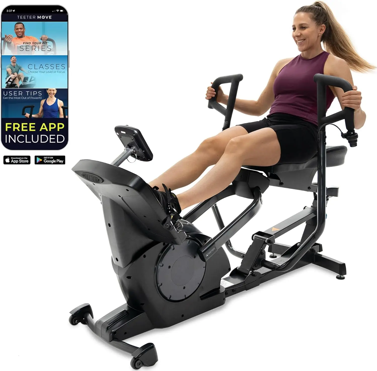 

Teeter Power10 Rower with 2-Way Magnetic Resistance Elliptical Motion - Indoor Rowing Machine w/Bluetooth HRM Connectivity, Teet