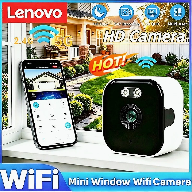 Lenovo 2.4/5GHz Wifi Window 1080 HD Camera 3MP Full Color Night Vision Indoor Security Mini Stickable Window Monitoring Camera