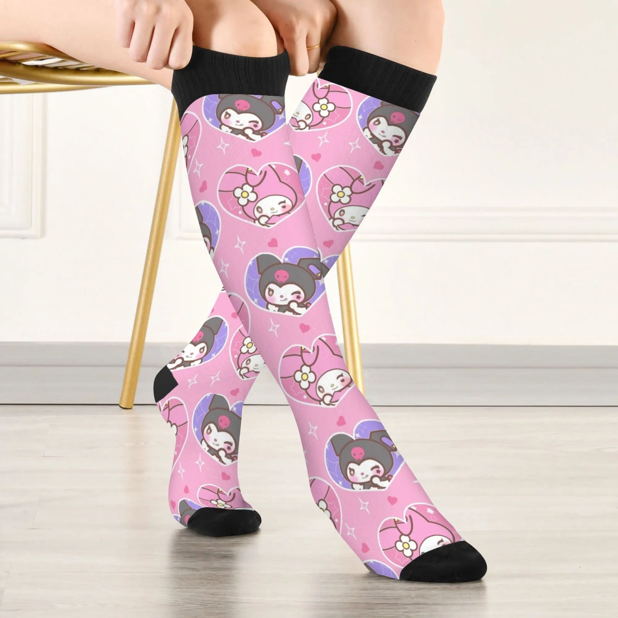 

Женские носки с принтом Kuromi and My Melody, удобные нескользящие теплые носки, новинка, уличные повседневные носки в стиле Харадзюку в стиле ретро, подарок на вечеринку