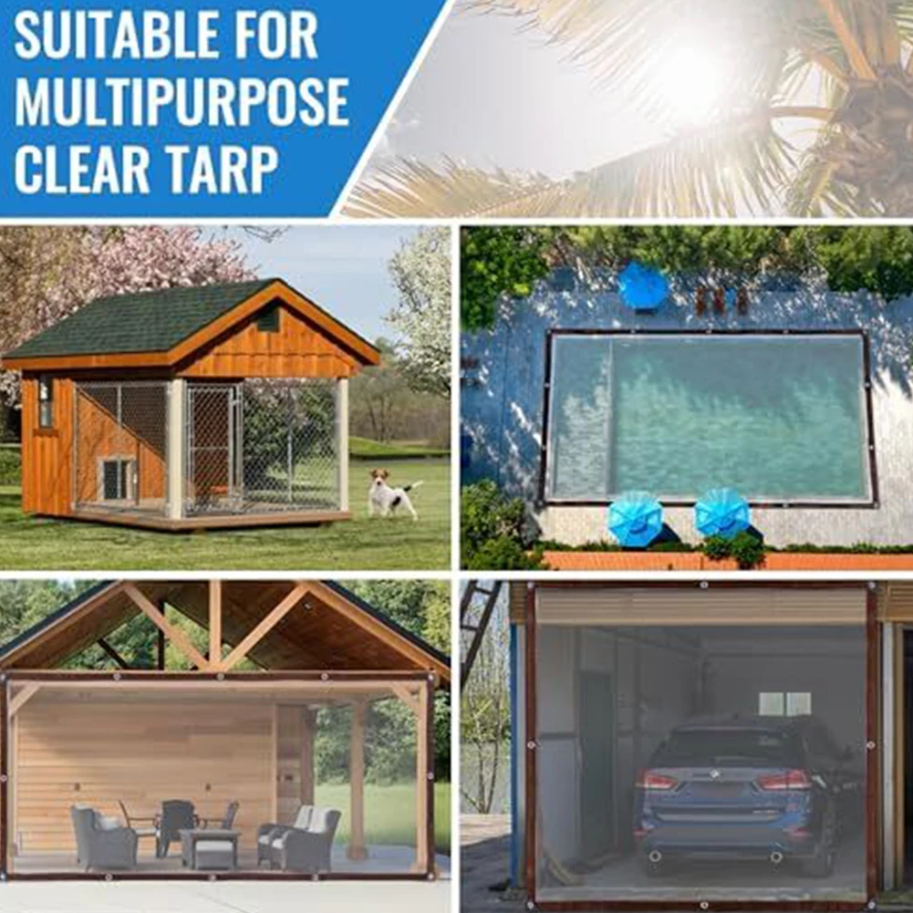 مشمع من الفينيل الشفاف المقاوم للعوامل الجوية مع خياطة مزدوجة وحواف معززة للحماية طويلة الأمد في الخارج