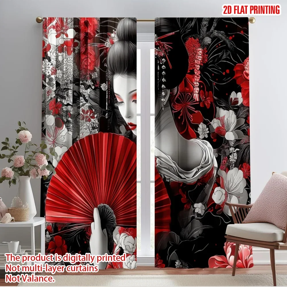 2pcs,2D plane printing Window Curtain Geisha Elegance(1) Durable 100% Polyester Fabric (without rod) Decorations Inside for