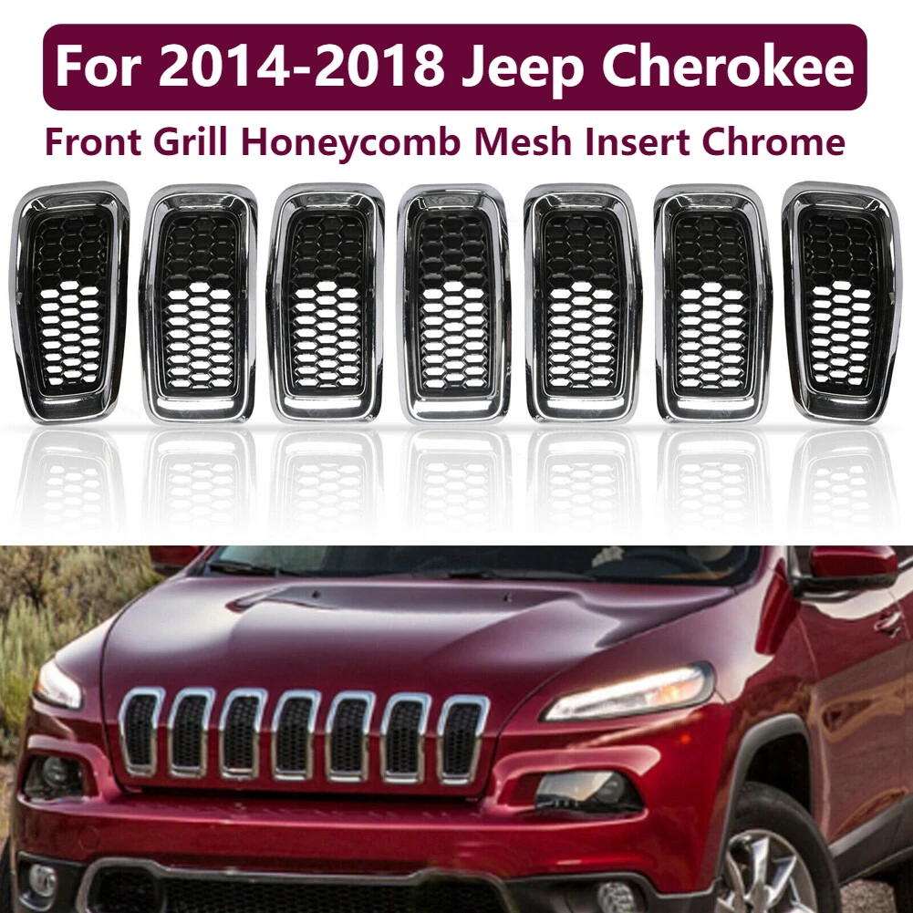 For 2014-2018 Jeep Cherokee Front Grill Inserts Honeycomb Mesh Cover Chrome 7PCS 68138335AB