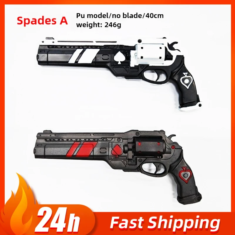 40cm/15.75in Game Peripheral Ace of Heart Revolver COSPlay Halloween Sword Model Prop PU Simulation Boy Toy Gun Desktop Ornament