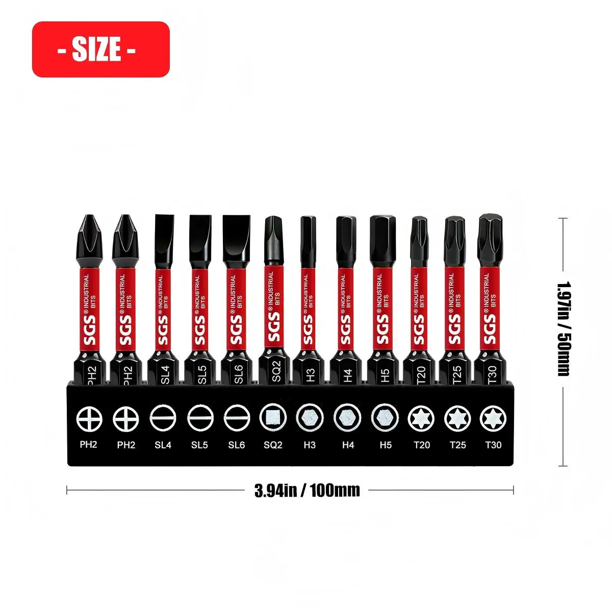 Magnetisches 12-teiliges Set mit Ph2/Sl/Sq2/H/Torx-Schraubendreher-Bits in Industriequalität, 50 mm Set – verschleißfeste Bohrer aus S2-Legierungsstahl, geeignet für Schlagbohrmaschinen/elektrische Schraubendreher – Detail 1