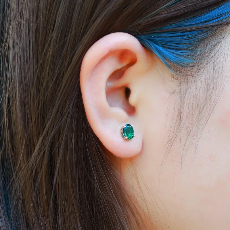 أقراط من الذهب عيار 18 قيراط PT950 مطلية بالفضة والبلاتينية مكونة من 7 طبقات على شكل بيضة زمرد زراعة ذهبية على شكل 1 قيراط، نبيلة وأنيقة