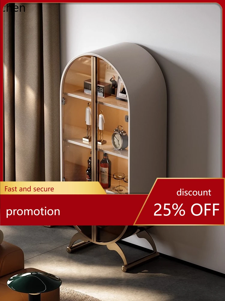 

ZML Home Living Room Wine Cabinet Display Cabinet High-end Stainless Steel Multi-functional Glass Storage Cabinet