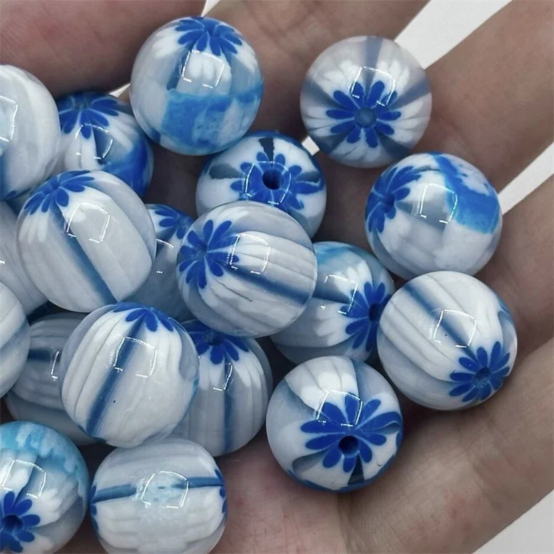 New style 50pcs/lot 16mm color pattern print geometry rounds shape resin straight hole beads diy jewelry accessory