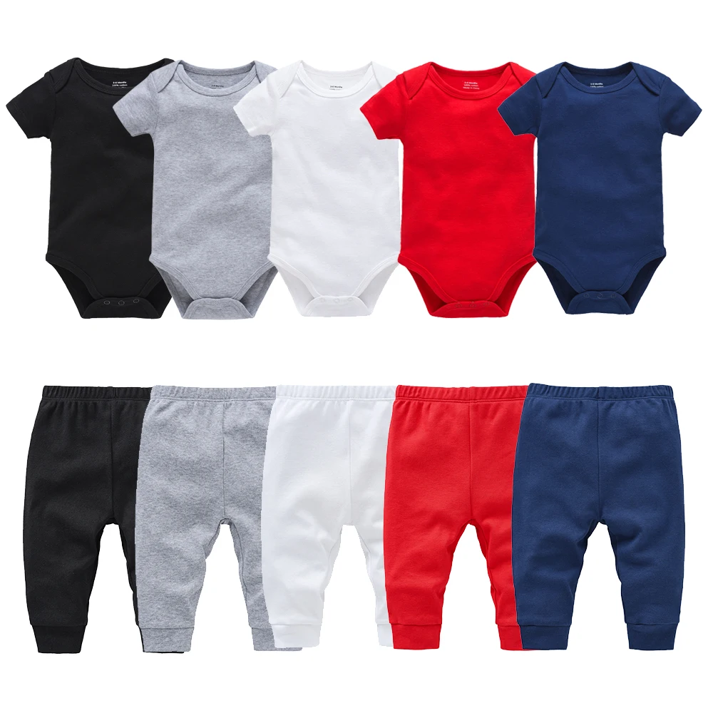 

Muslin Blank 2 Pieces Baby Rompers Pants Set Plain Colors Summer Short Sleeve Bodysuit Kids Clothing Set Boys Clothes