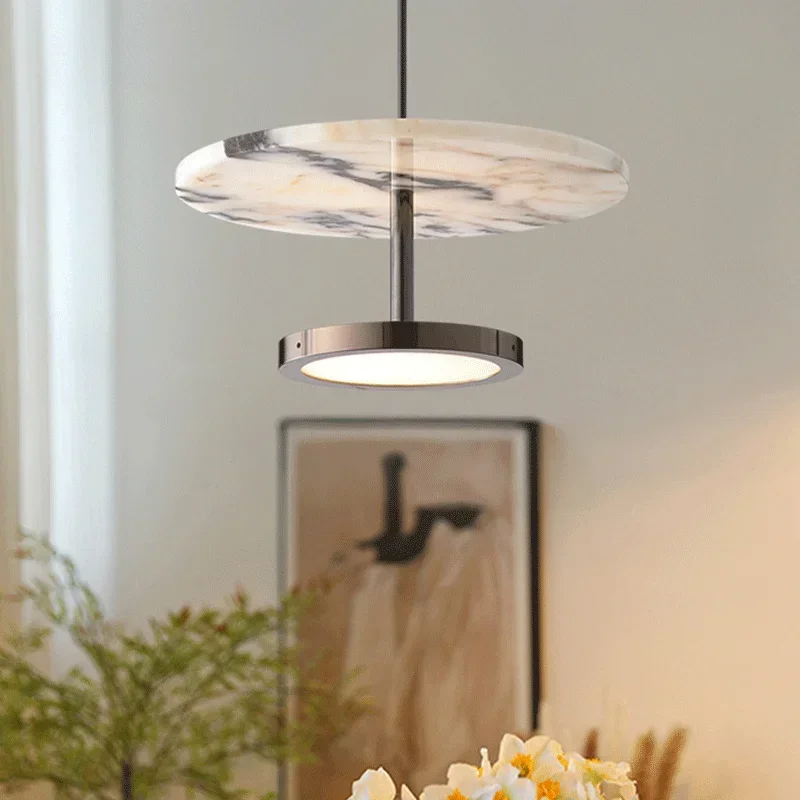 

Luxury Black Round Natural Stone Chandelier High-end Bedroom Bedside Pendant Lamp Living Room Decoration Home LED Pendant Lights