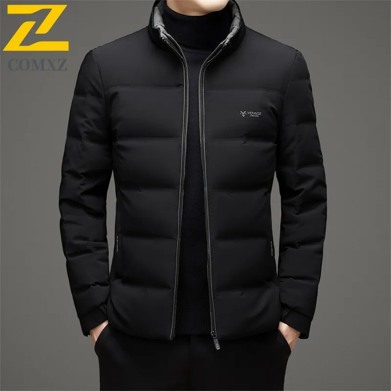 COMXZ Men Puffer Jacket  Winter Warm Business Casual Lightweight  Skiing White Duck Down Outdoor Windproof Thickened Parka Coat