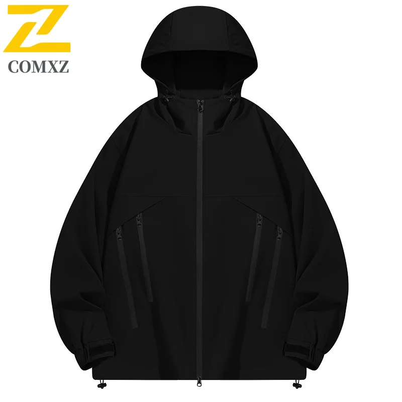 

Men's Casual Jacket 2025 Spring Autumn Solid Color Windproof Waterproof Breathable Hooded Windbreaker Outdoor Fishing Camp Coat