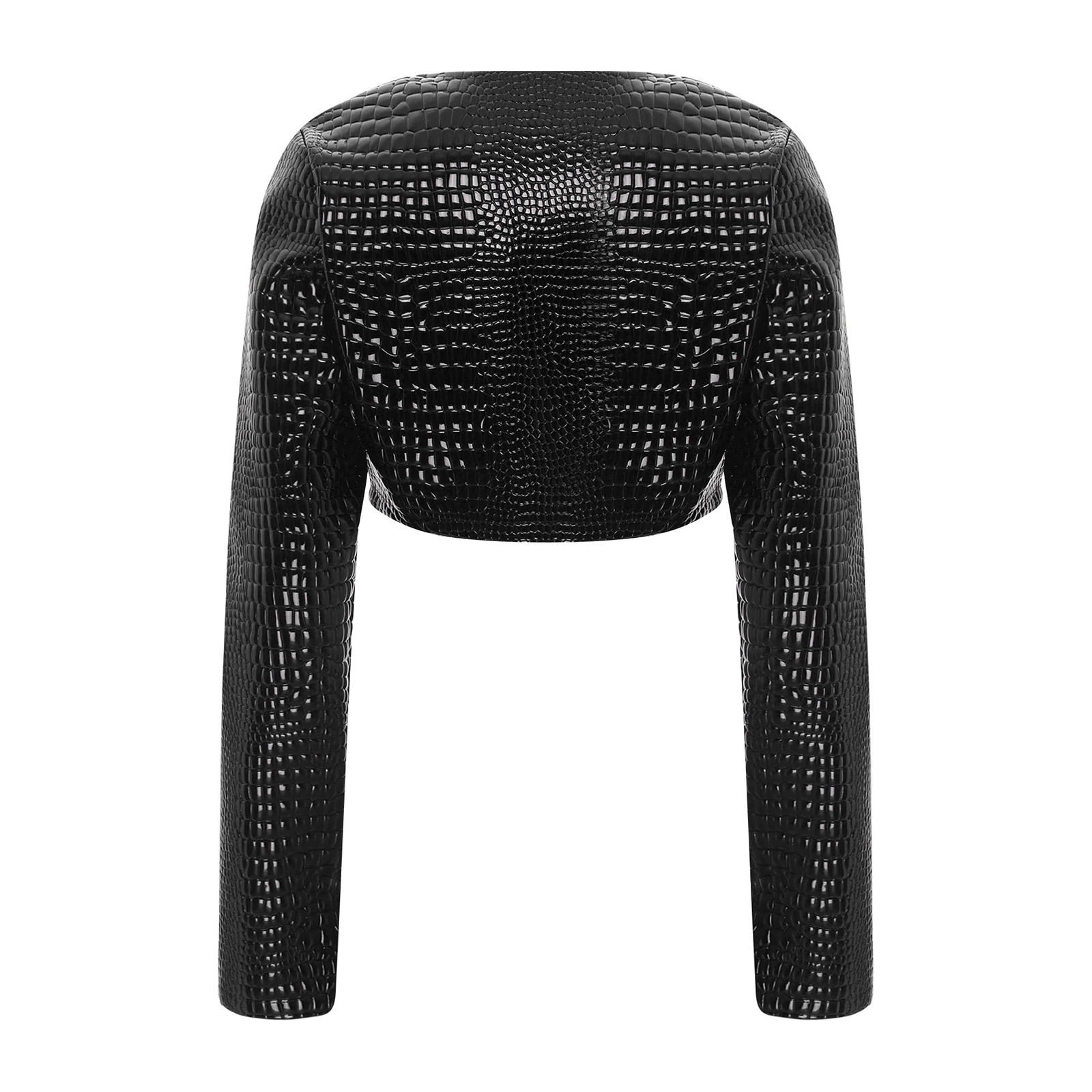 Punk Glossy Jacket Women Long Sleeve Snakeskin Embossing Short Coat Bolero Blazer Party Club Casual Waistcoat Cardigan Coat