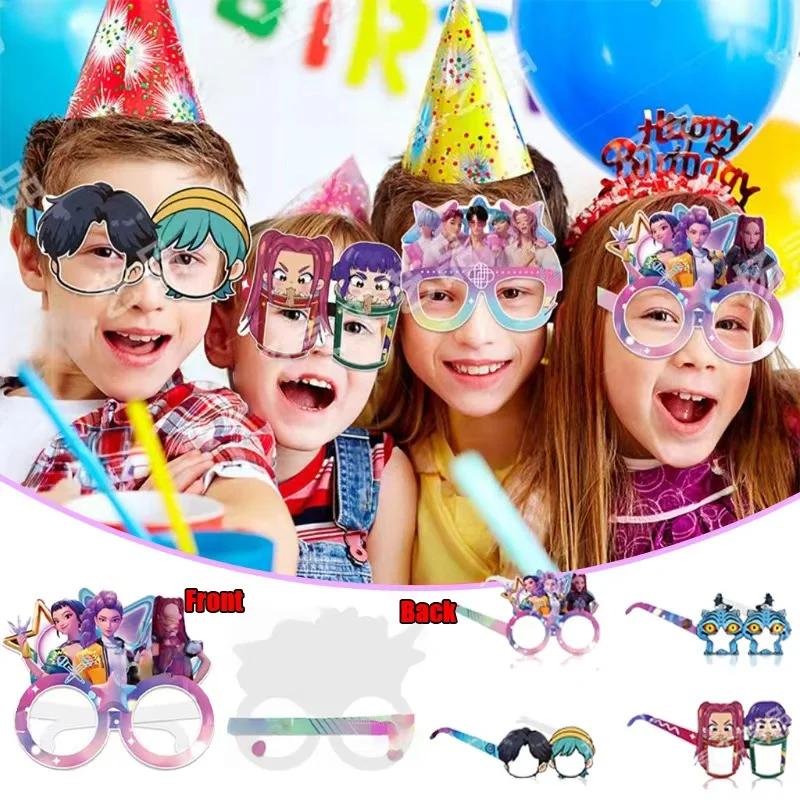 Lunettes en papier pour décoration de fête chasseurs de démons, masques Photo, accessoires de Cosplay, fournitures de fête d'anniversaire pour enfants, 6 pièces/ensemble