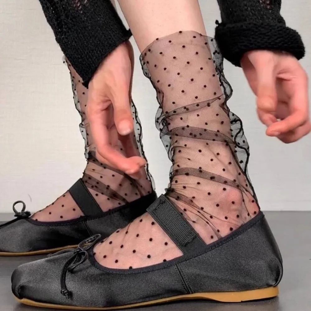 Thin Version Breathable Polka Dot Mesh Socks Transparent JK Mid Tube Socks Summer Sweet Stacked Stockings Girl