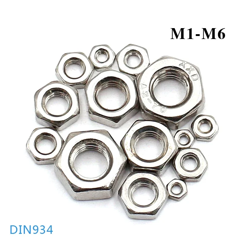 5/10/20/30/50Pcs DIN934 304 Stainless Steel Hexagon Nut M1 M1.2 M1.4 M1.6 M2 M2.5 M3 M4 M5 M6 Hex Nuts