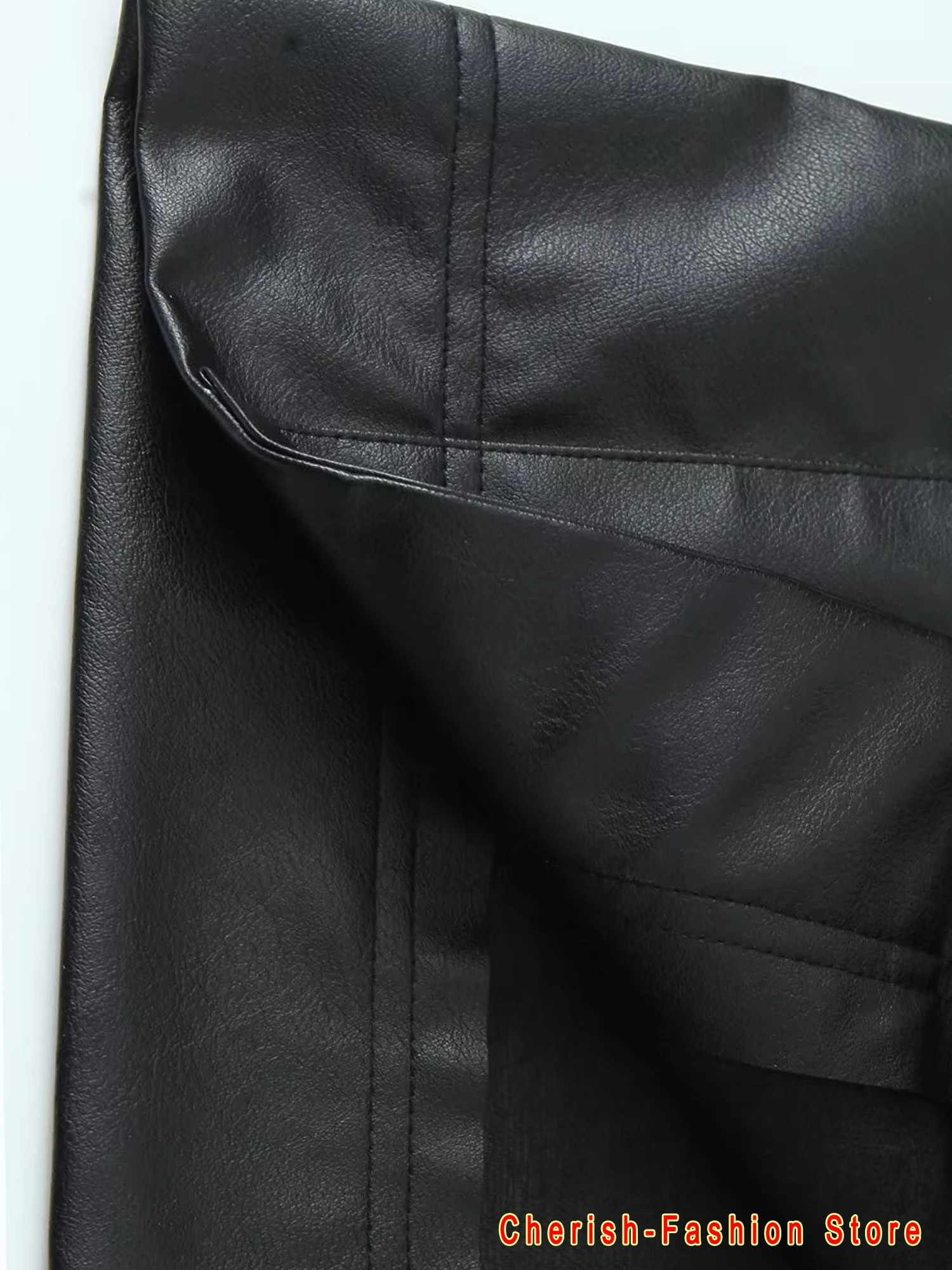 Chaqueta de cuero de manga larga para mujer, abrigo corto informal, holgado, con solapa abierta y botones, con bolsillo, color negro, novedad
