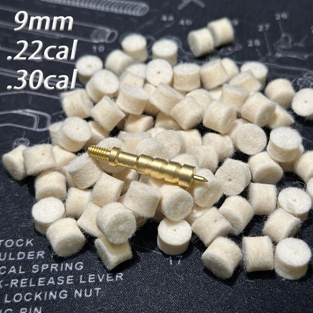 .22cal.30cal 9mm 100 pièces tampon de polissage en feutre de laine vadrouille avec trou lance pointu brosse de nettoyage en carbone Kit de nettoyage pour pistolet de chasse