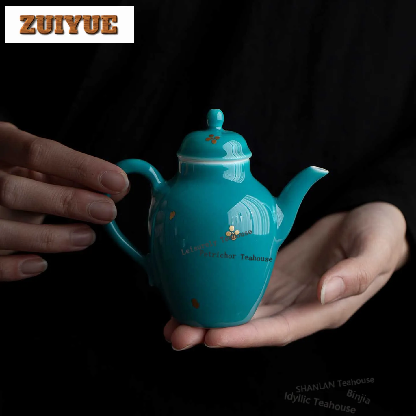 130ml Turquoise Green Sprinkle Gold Teapot Traditional Tea Infuser Pot Tea Soaking Kettle With Strainer Puer Cafes Decoration