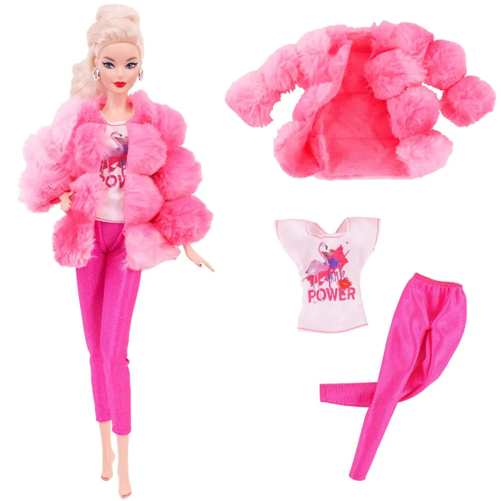 Ropa de muñeca Barbies, abrigo de felpa, vestido y sombrero, Conjunto de camiseta adecuado para muñeca de 30cm, traje de moda, ropa informal, gafas Gratis, Regalo