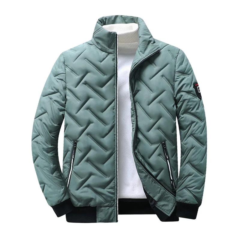 Winter Men Stand Collar Slim Fit Quilted Diamond Grid Jacket Lightweight Warm Padded Coat for Casual with Zipper