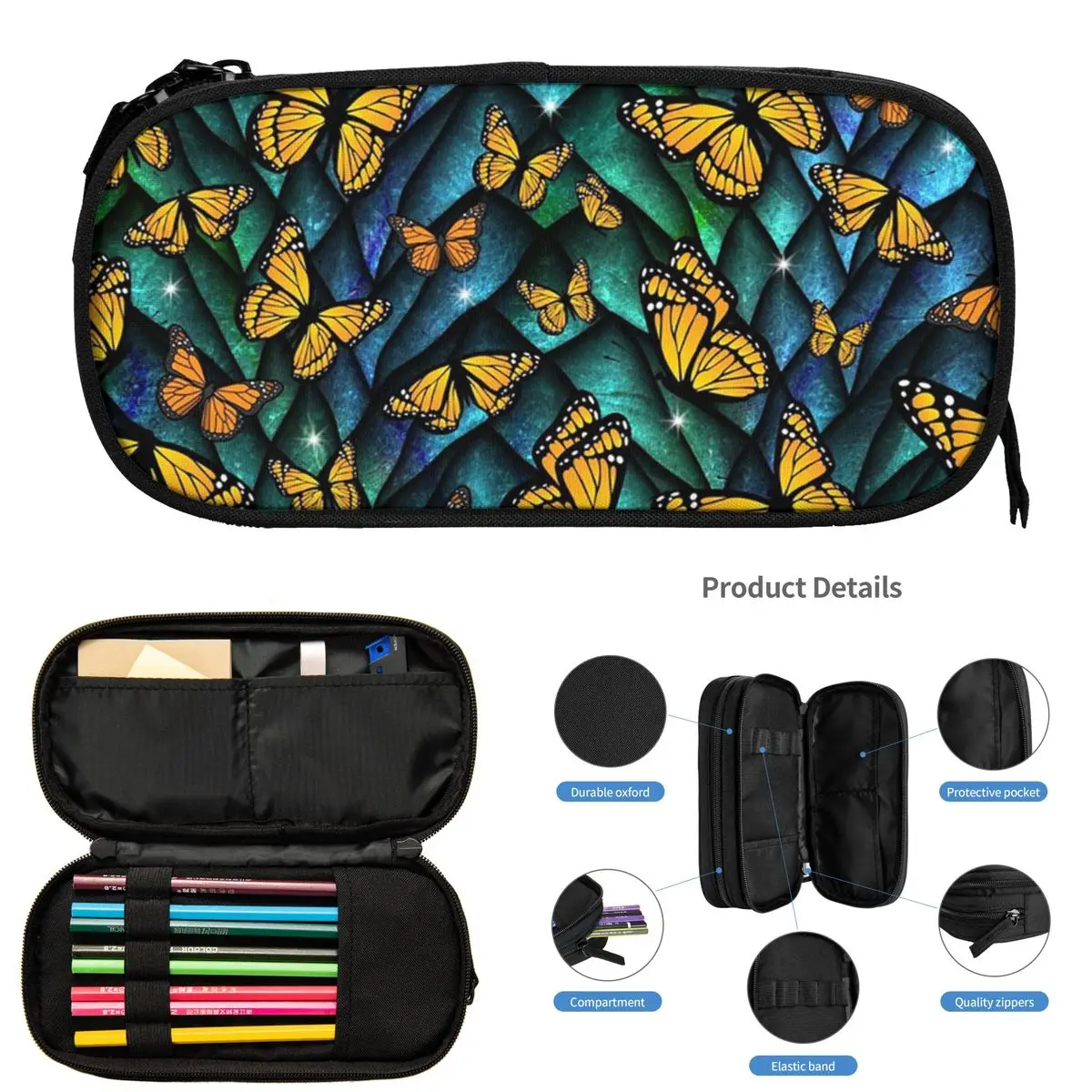 تنين الفراشة الخيالية! حافظات أقلام رصاص لهدايا الطلاب، صندوق أقلام رصاص، حقيبة تخزين كبيرة، حقيبة أقلام رصاص، لوازم مكتبية