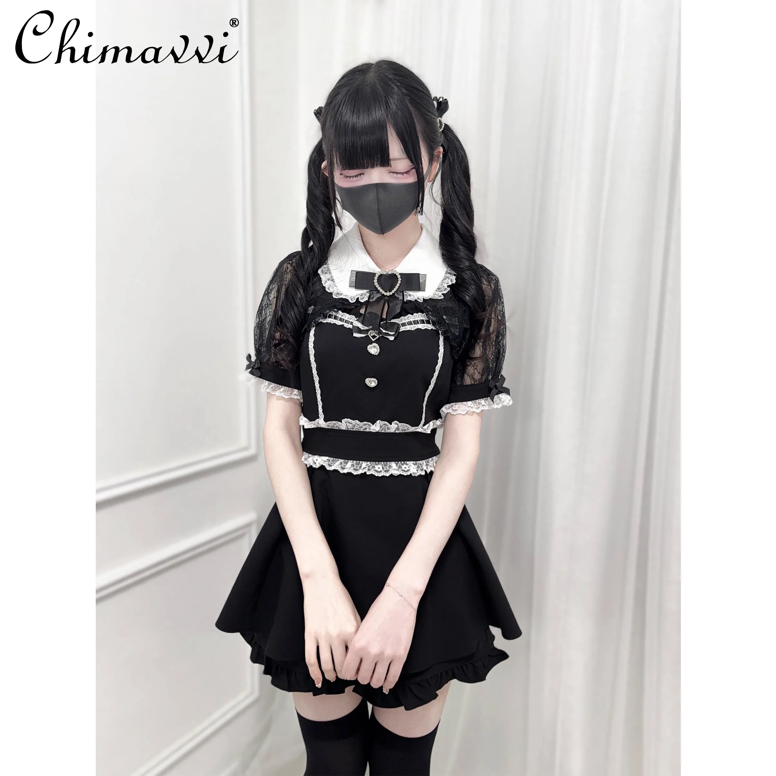 

Japanese Sweet Lace Small Shawl Bow Shirt Collar Short-sleeved Top + Shorts Two-piece Set Mass-produced Bud Suit Women's Outfits