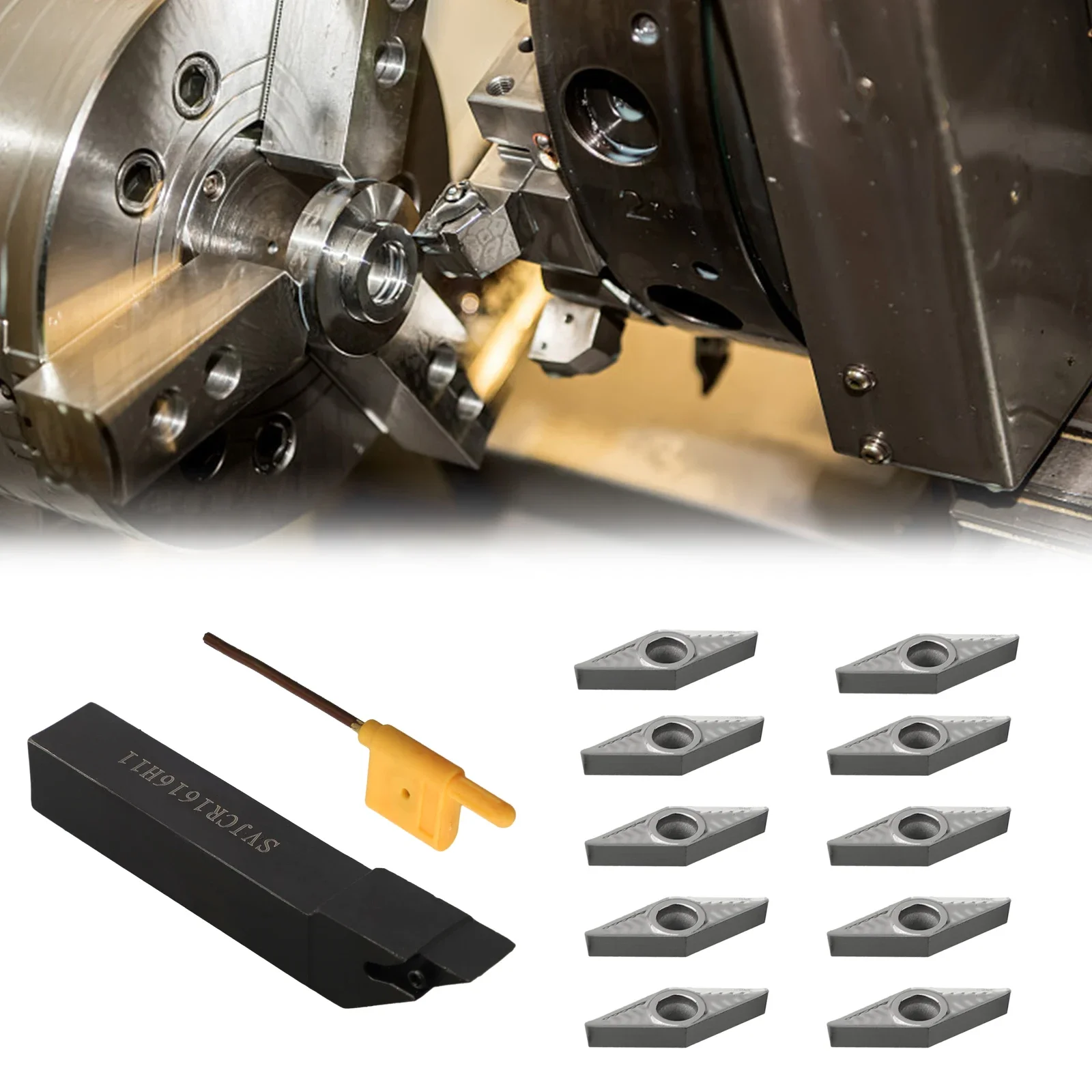 

Reliable and Long Lasting 10PC VCGT110304AK H01 Aluminum Inserts and SVJCR1616H11 Holder for Various Machining Environments
