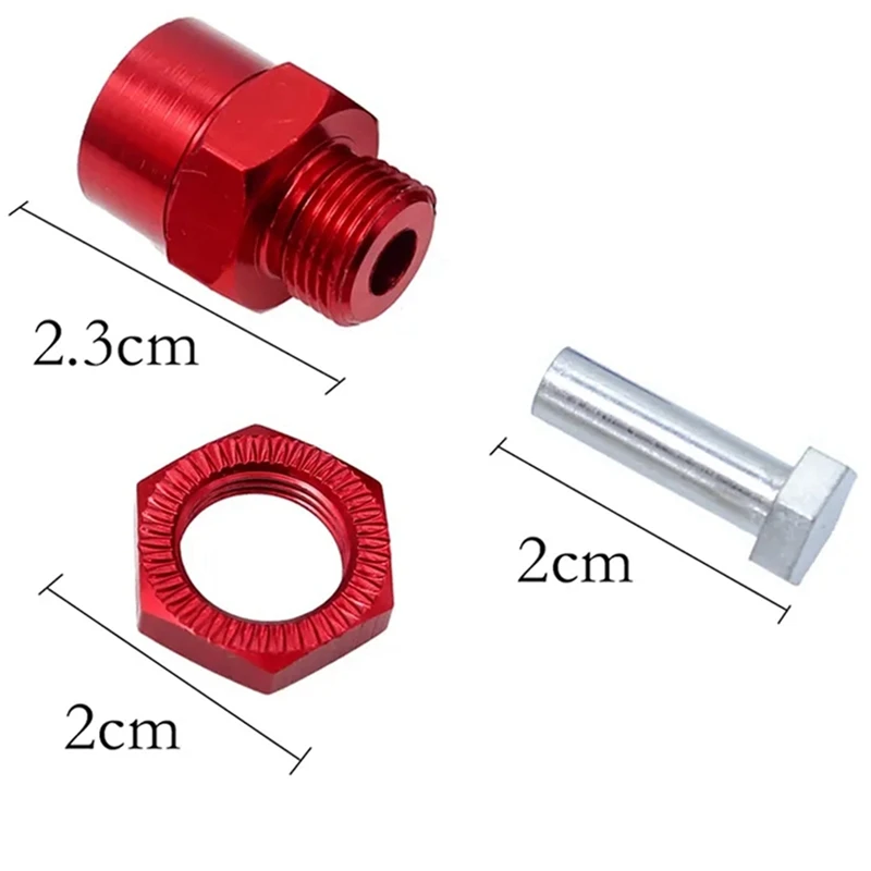 4PCS Metal Hex Adapter 12Mm To 17Mm Wheel Hex Hubs Adapter Extension Conversion Nuts For 1/10 RC Car Replacement Red