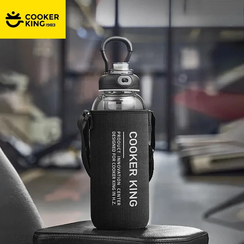 

COOKER KING 1500 мл стеклянная соломенная чашка из боросиликатного стекла, спортивная чашка большой емкости со шкалой, бутылка для воды для уличного использования