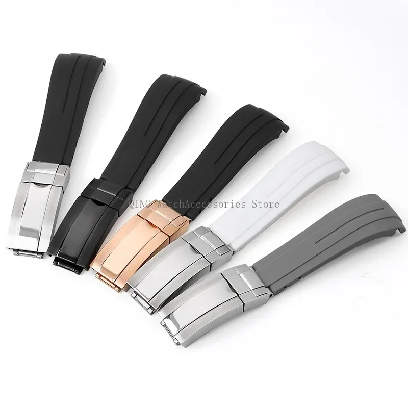 20mm Rubber Straps Curved End Silicone Watchbands for Rolex Water Ghost Folding Buckle Bracelet sMen Women Waterproof Wristbands