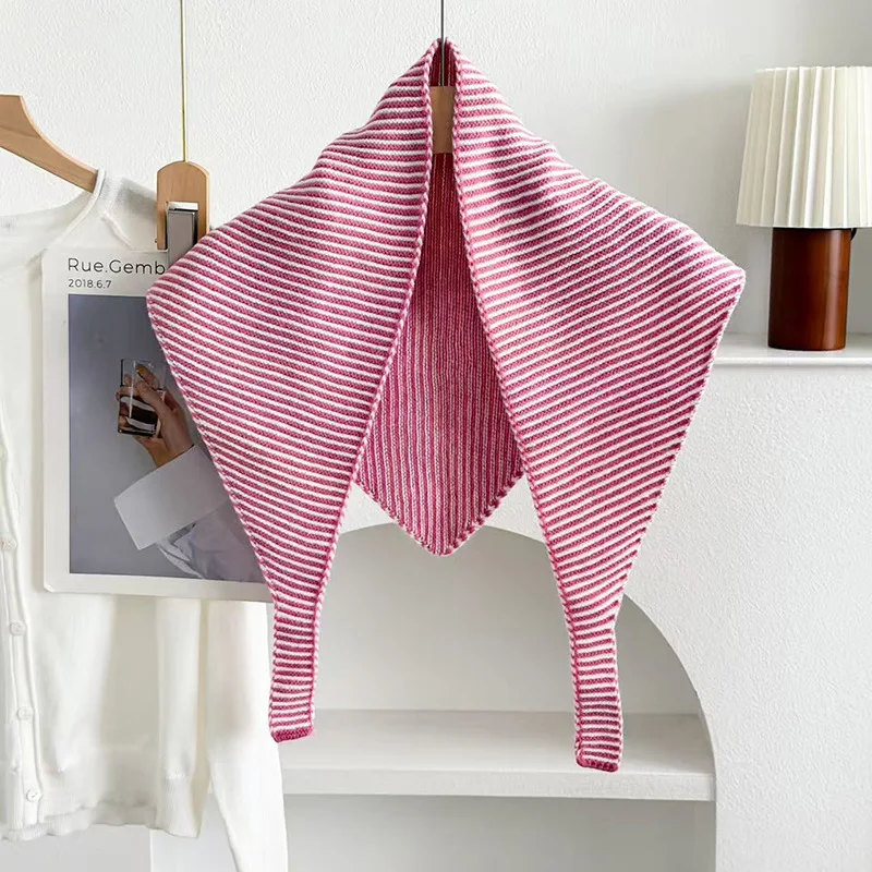 Womens Striped Knitted Triangle Shawl 100 Acrylic Spring Autumn Warm Shoulder Wrap Fashion Outerwear For Air Conditioned Rooms