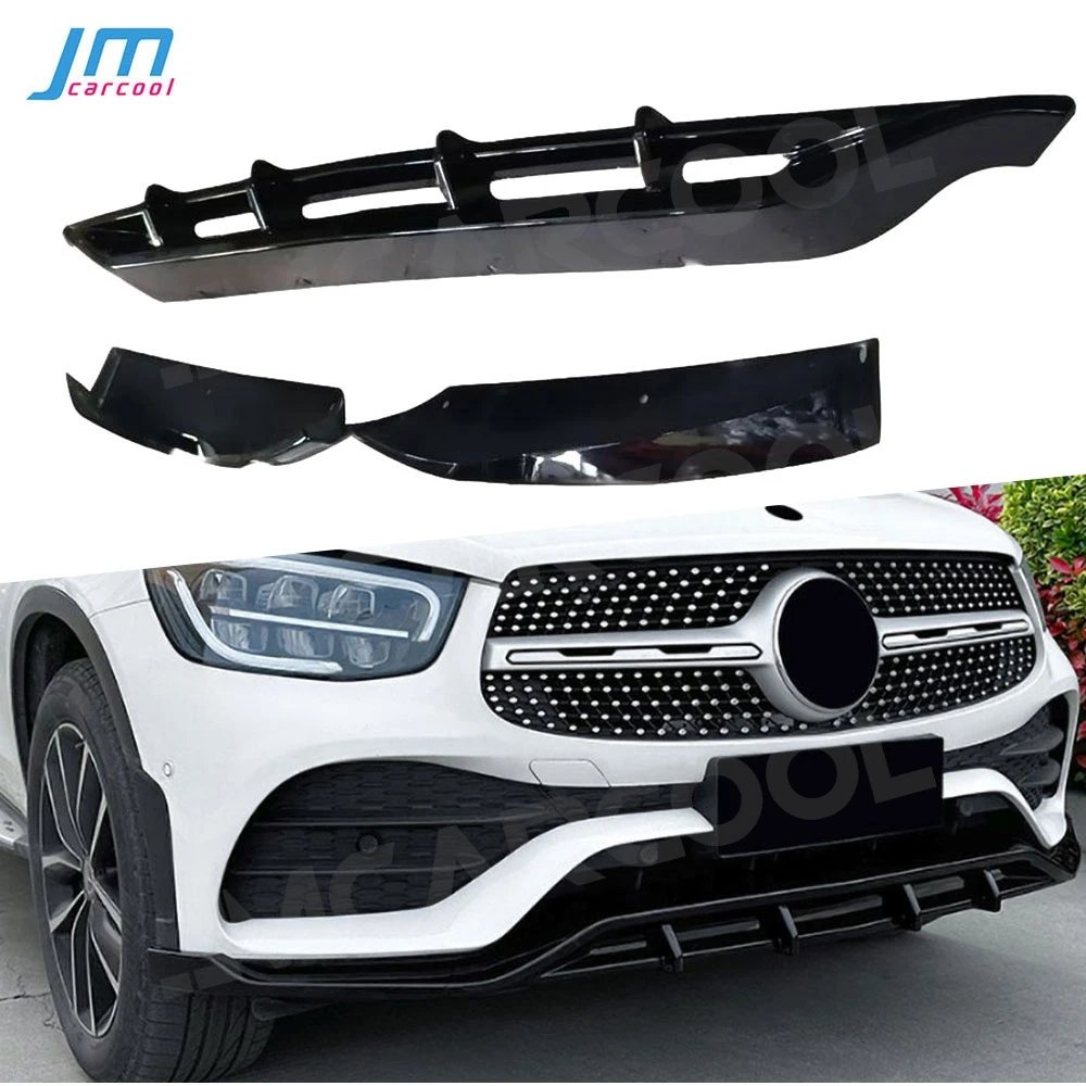 

Автомобильный передний бампер, спойлер для Benz GLC X253 GLC200 260 300 2020-2022, ABS, глянцевый черный бампер Canard Lip Splitter Body Kits