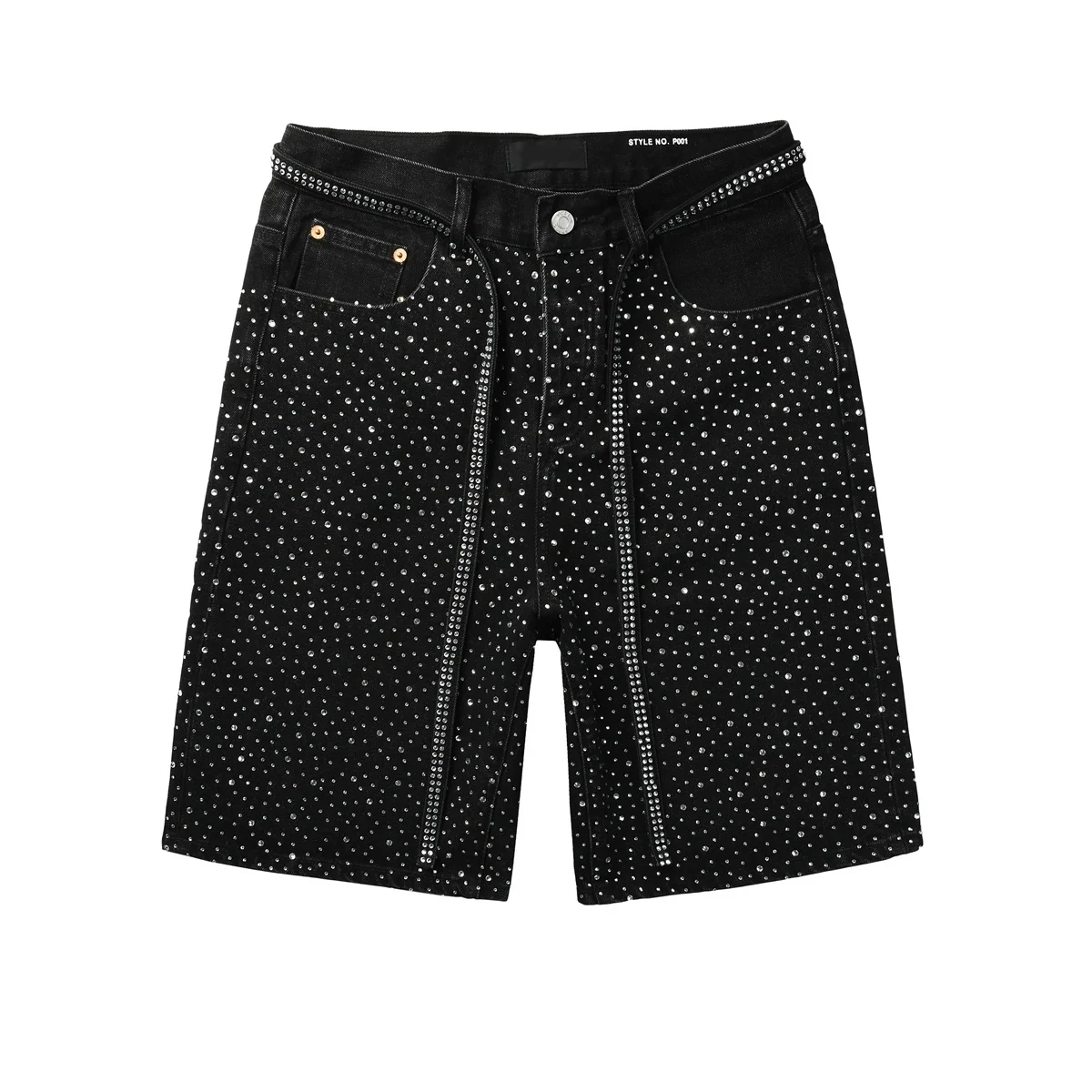 

Men's Top Quality denim Shorts Trendy Trends Elastic Vintage Black Industry Rhinestone Diamond Sequined Loose Denim Shorts