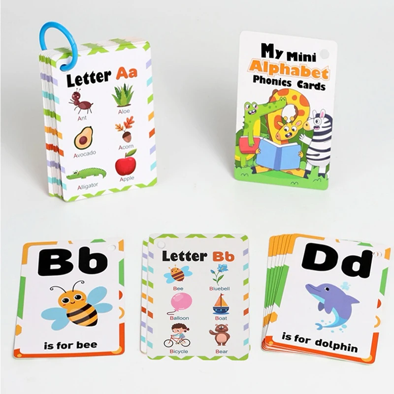27 English Alphabet Flash Cards, 156 A-Z English Words, Alphabet Phonics English Learning Spelling Cards, Letter Pronunciation