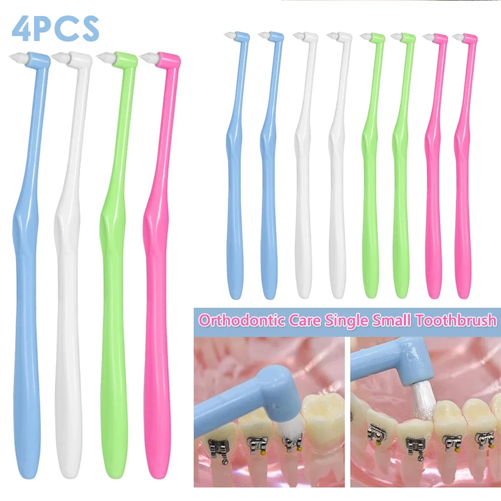 4pcs Orthodontic Toothbrush Pointed Head Soft Hair Correction Clean Teeth Gap Floss Oral Hygiene Teeth Braces Tooth Brushes
