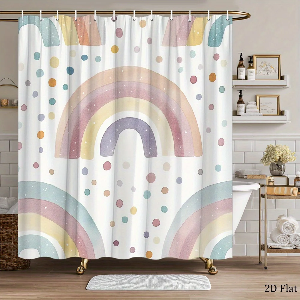 1pc a Colorful Shower Curtain Featuring Soft Rainbows And Polka Dots, Perfect for Adding a Whimsical Touch to Your Bathroom Deco