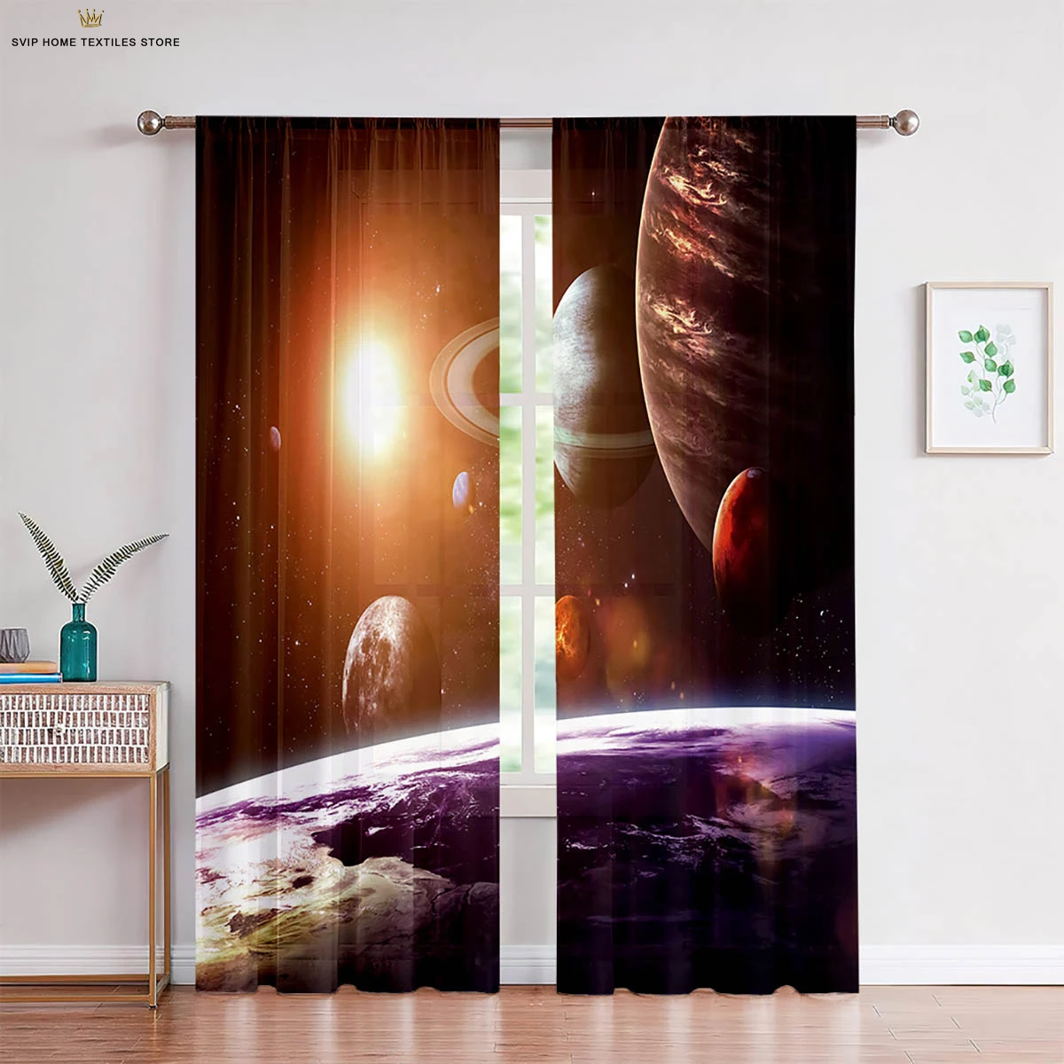 

Fantasy Starry Sky Planet Universe 3D Printed Curtains, Bedroom, Living Room, Study, Realistic Atmosphere, Decorative, 2Pcs