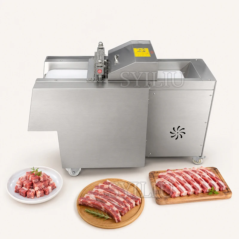 Automatic Frozen Meat Cube Cutter / Commercial Kebab & Chicken Breast Cutting Machine / Dicing Pork Strip Meat 800kg/h Capacity